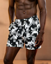 Big & Tall Men's Daily Leisure Hawaii. Black And White Camouflage Casual Shorts